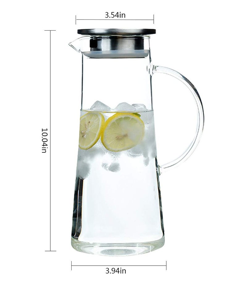 Hwagui - Heat Resistant Glass Pitcher with Stainless Steel Lid, Water Carafe with Handle, Good Beverage Pitcher for Homemade Juice and Iced Tea, 1600ml/53oz - Image 2